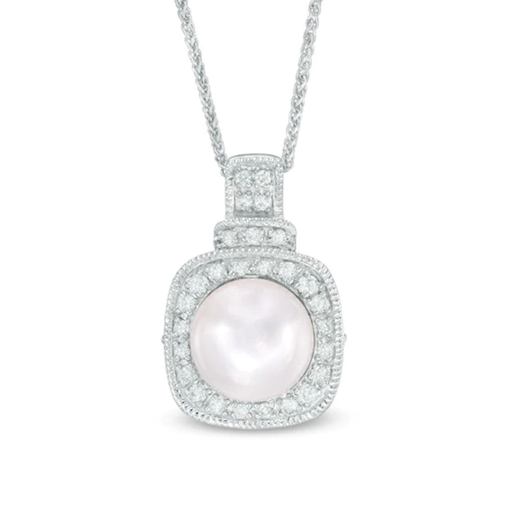 Vera Wang Love Collection Akoya Cultured Pearl and 1/8 CT. T.w. Diamond Frame Pendant in 14K White Gold