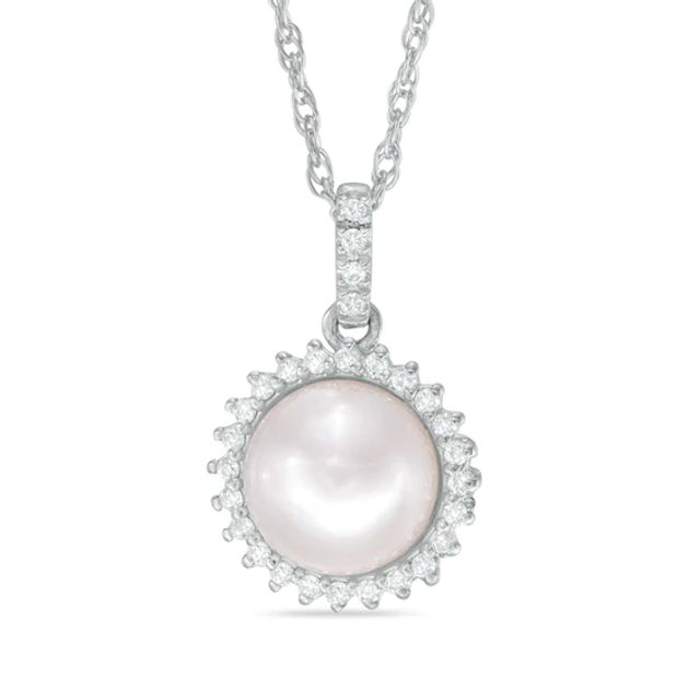 Vera Wang Love Collection Akoya Cultured Pearl and Diamond Accent Frame Pendant in 14K White Gold