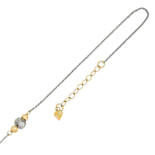 Diamond-Cut Bead Anklet in 14K Two-Tone Gold - 10"