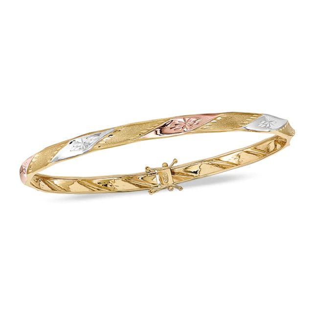 4.75mm Diamond-Cut Satin Bangle in 14K Tri-Tone Gold - 8.0"