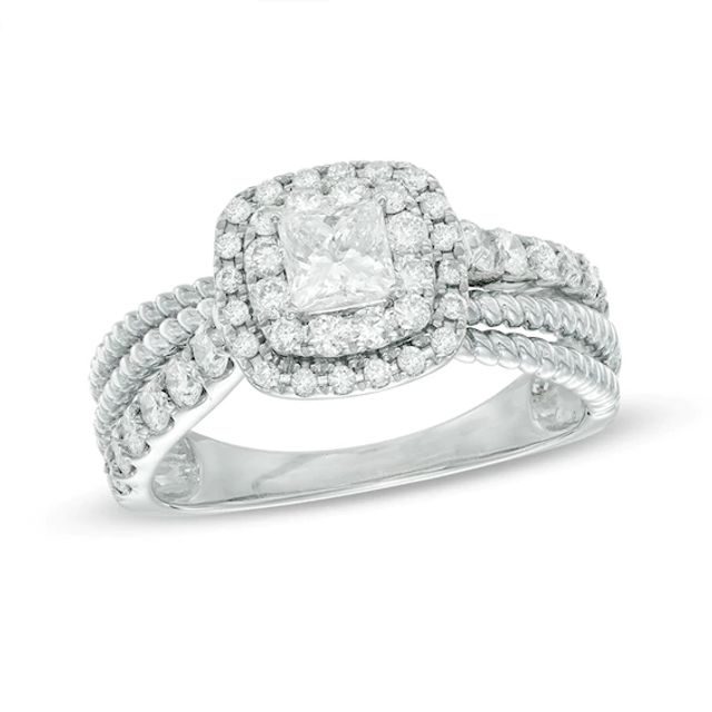 1 CT. T.w. Princess-Cut Diamond Layered Frame Rope Bridal Set in 14K White Gold