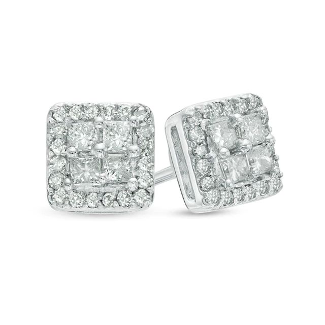 3/8 CT. T.w. Quad Princess-Cut Diamond Frame Stud Earrings in 10K White Gold