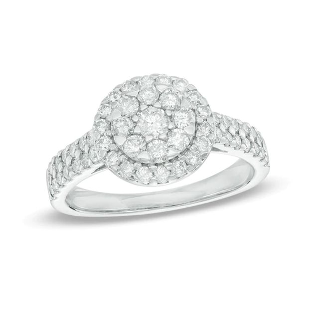 1 CT. T.w. Multi-Diamond Frame Double Row Engagement Ring in 14K White Gold