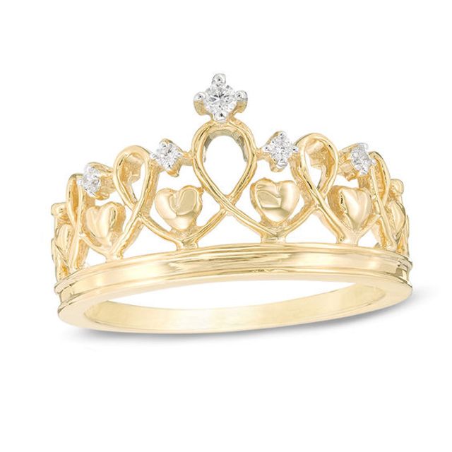 1/15 CT. T.w. Diamond Heart Crown Ring in Sterling Silver with 14K Gold Plate