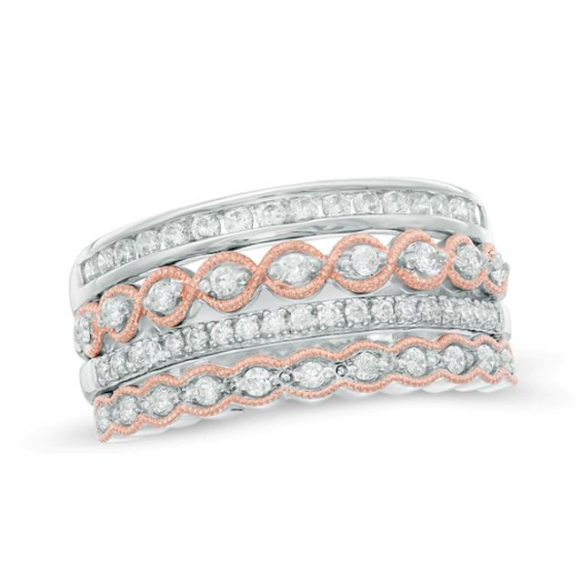 5/8 CT. T.w. Diamond Multi Row Vintage-Style Anniversary Band in 10K Two-Tone Gold