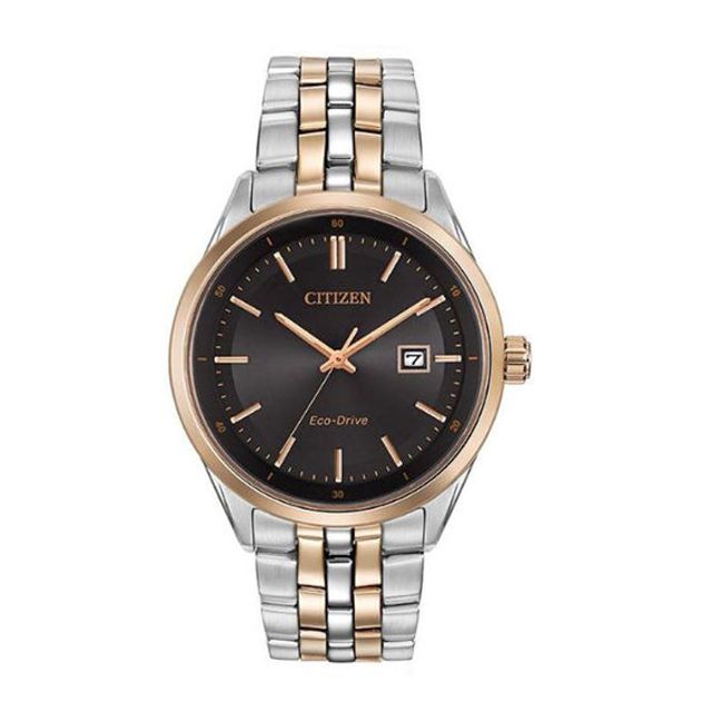 Men's Citizen Eco-DriveÂ® Two-Tone Watch with Black Dial (Model: Bm7256-50E)