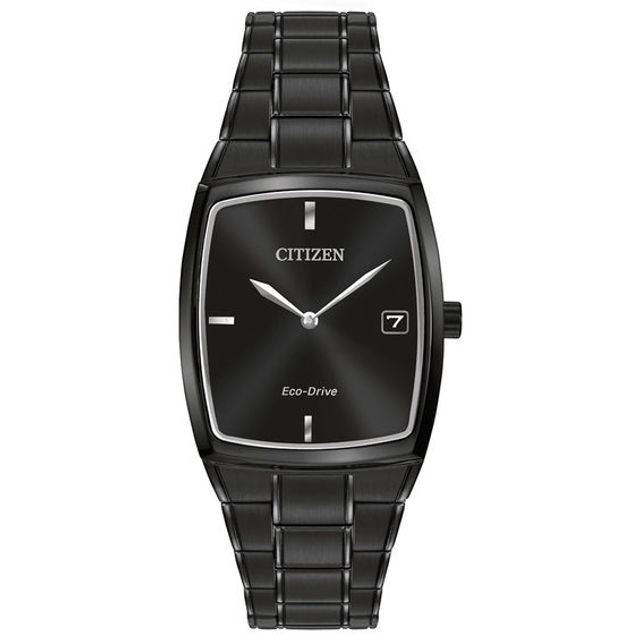 Men's Citizen Eco-DriveÂ® Black IP Watch with Black Tonneau Dial (Model: Au1077-59H)