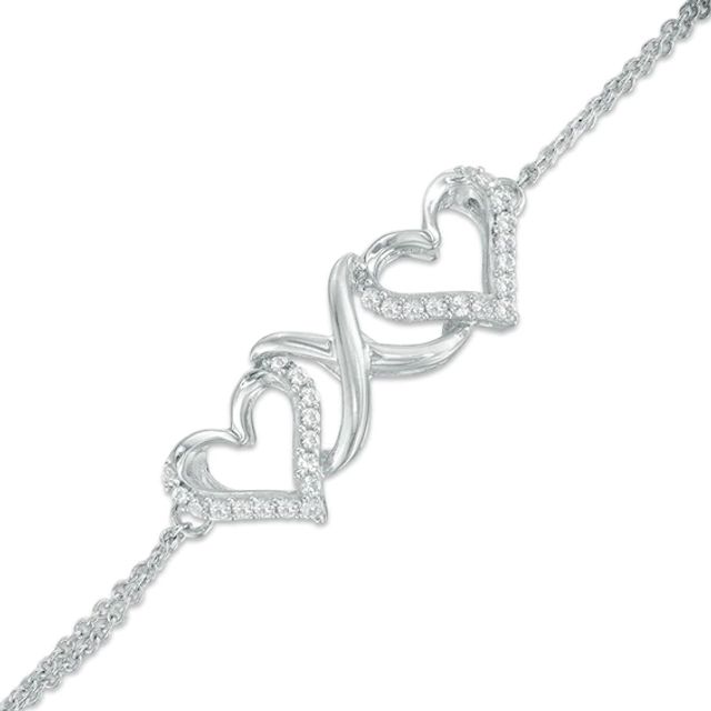 Lab-Created White Sapphire Double Heart Infinity Bracelet in Sterling Silver - 7.25"