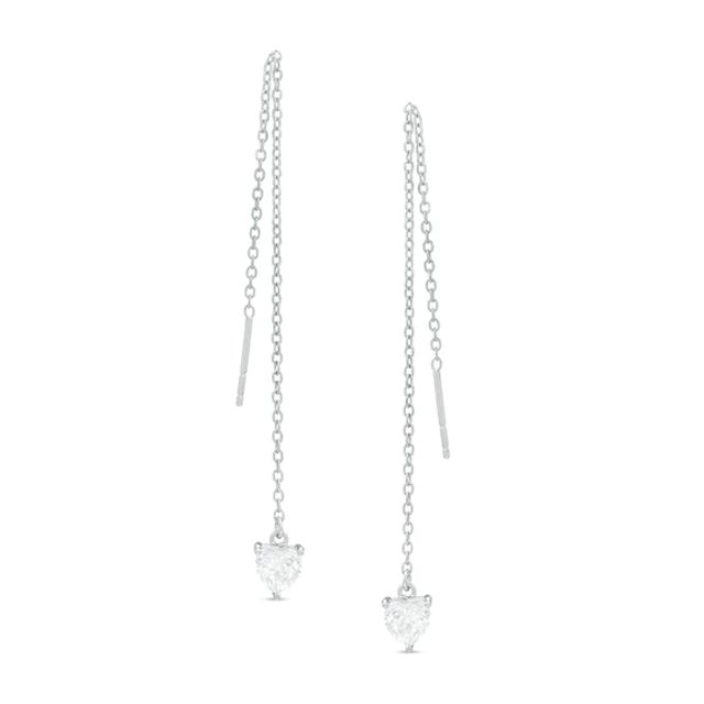 Heart-Shaped Lab-Created White Sapphire Chain Drop Earrings in Sterling Silver