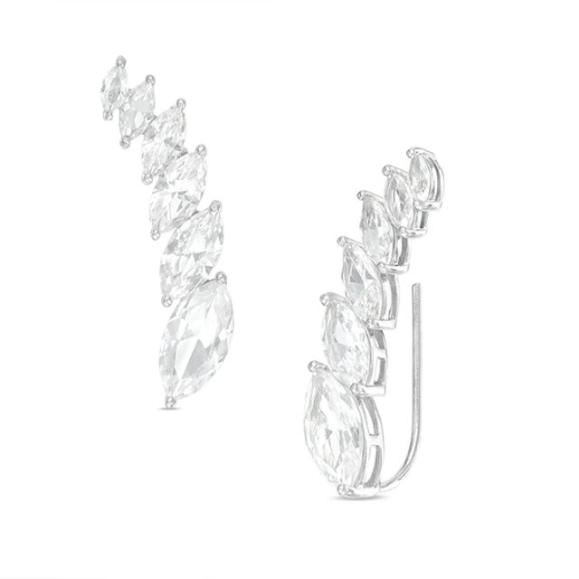 Journey Marquise Lab-Created White Sapphire Crawler Earrings in Sterling Silver