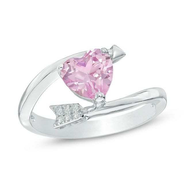 7.0mm Heart-Shaped Lab-Created Pink and White Sapphire Arrow Wrap Ring in Sterling Silver
