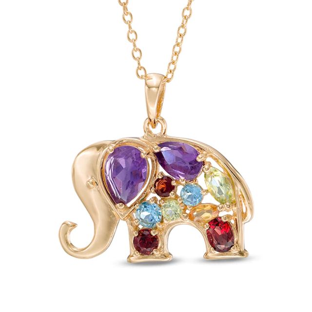 Multi-Gemstone Elephant Pendant in Sterling Silver with 18K Gold Plate