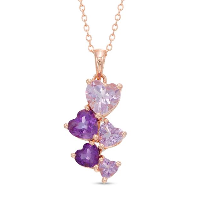 Heart-Shaped Amethyst Drop Pendant in Sterling Silver with 18K Rose Gold Plate