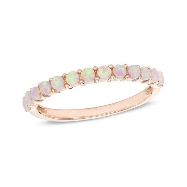 Lab-Created Pink Opal Anniversary Band in 10K Rose Gold