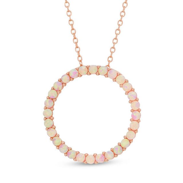 Lab-Created Pink Opal Circle Pendant in Sterling Silver with 18K Rose Gold Plate