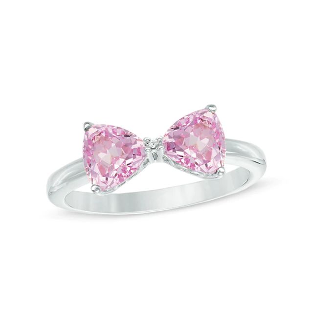 Trillion-Cut Lab-Created Pink and White Sapphire Bow Tie Ring in Sterling Silver