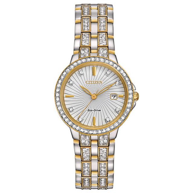 Ladies' Citizen Eco-DriveÂ® Silhouette Crystal Accent Two-Tone Watch with Silver-Tone Dial (Model: Ew2344-57A)