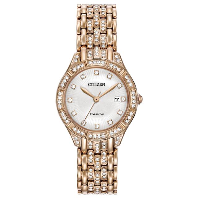 Ladies' Citizen Eco-DriveÂ® Silhouette Crystal Rose-Tone Watch with White Dial (Model: Ew2323-57A)