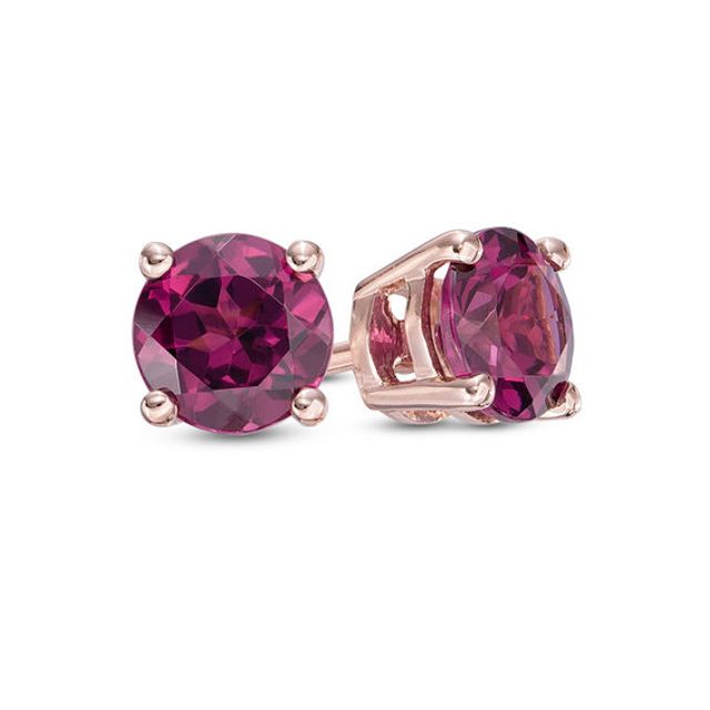 5.0mm Rhodolite Garnet Solitaire Stud Earrings in 10K Rose Gold