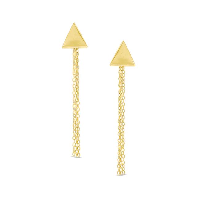 Triangle Stud Earrings with Chain Dangle in 10K Gold