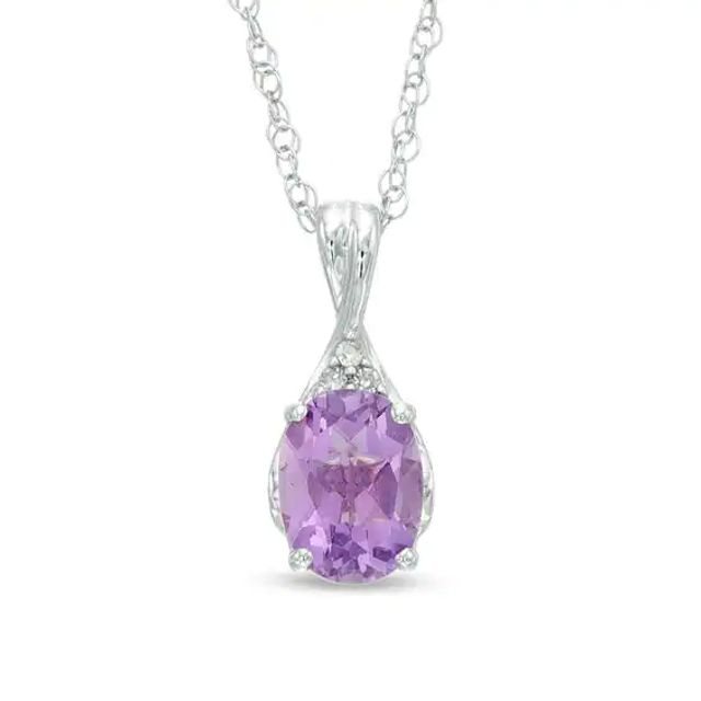 Oval Amethyst and Diamond Accent Pendant in Sterling Silver