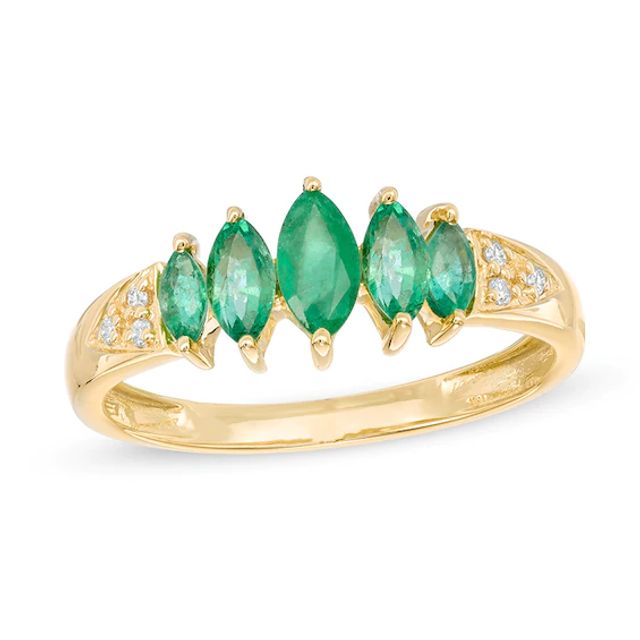 Marquise Emerald and Diamond Accent Five Stone Ring in 10K Gold