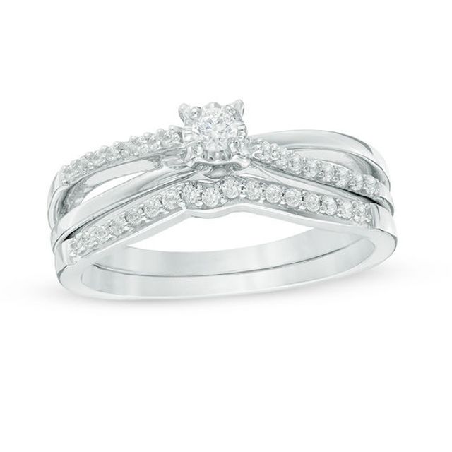 1/4 CT. T.w. Diamond Split Shank Bridal Set in 10K White Gold