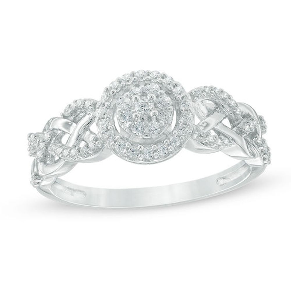 1/4 CT. T.w. Diamond Frame Loose Braid Shank Celtic Promise Ring in 10K White Gold
