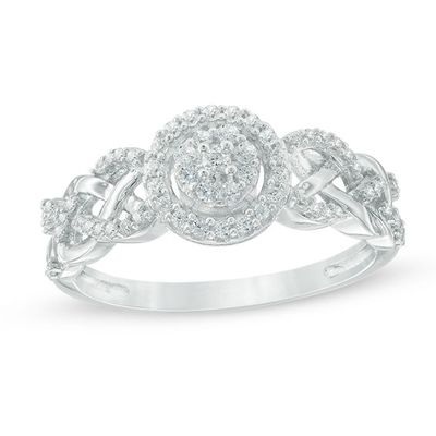 1/4 CT. T.w. Diamond Frame Loose Braid Shank Celtic Promise Ring in 10K White Gold