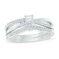 1/4 CT. T.w. Princess-Cut Diamond Crossover Bridal Set in 10K White Gold