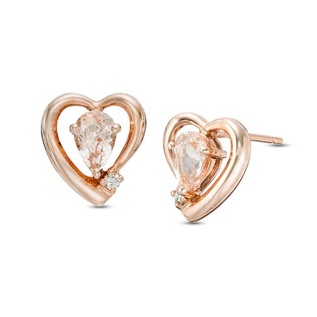 Pear-Shaped Morganite and Lab-Created White Sapphire Heart Stud Earrings in Sterling Silver with 14K Rose Gold Plate