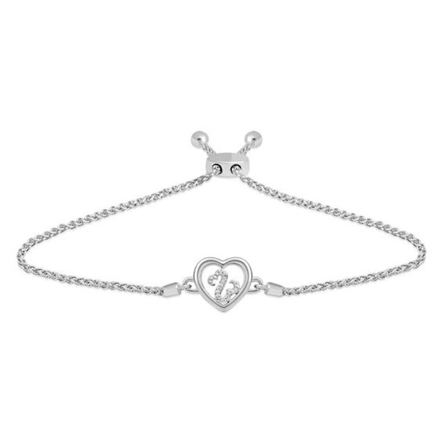 Open Hearts by Jane Seymourâ¢ 1/20 CT. T.w. Diamond Heart Frame Bolo Bracelet in Sterling Silver - 9.0"