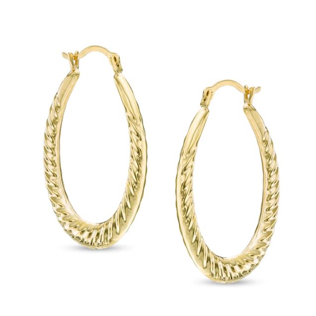 Ribbed Oval Hoop Earrings in Hollow 14K Gold