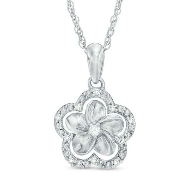 Diamond Accent Scallop Frame Flower Pendant in 10K White Gold