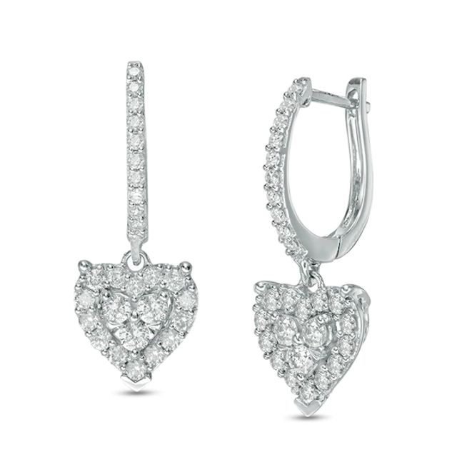 1 CT. T.w. Diamond Heart Hoop Earrings in 10K White Gold