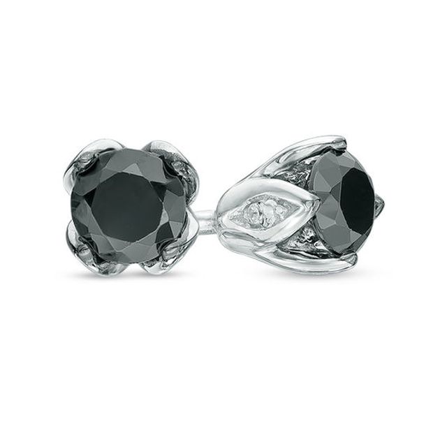 1/2 CT. T.w. Enhanced Black and White Diamond Tulip Stud Earrings in 10K White Gold