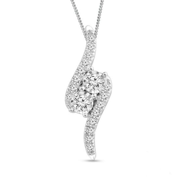 Ever UsÂ® / CT. T.w. Two-Stone Diamond Bypass Pendant in 14K White Gold