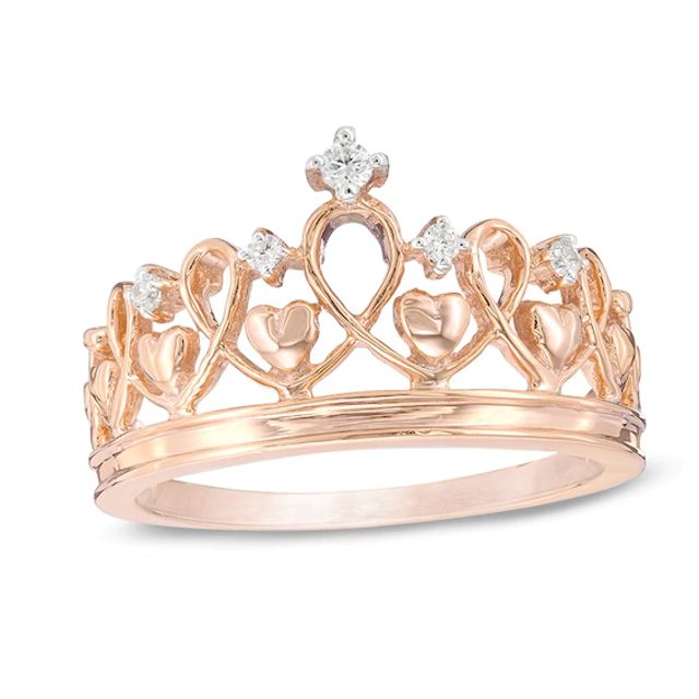 1/15 CT. T.w. Diamond Heart Crown Ring in Sterling Silver with 14K Rose Gold Plate