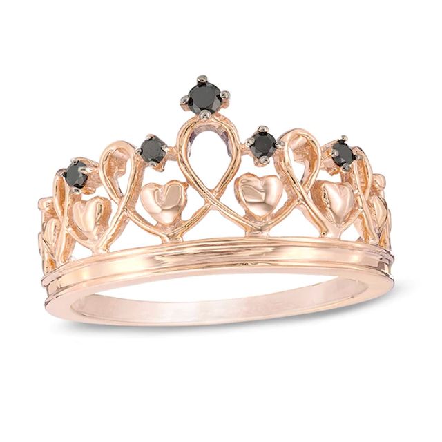 1/15 CT. T.w. Black Diamond Heart Crown Ring in Sterling Silver with 14K Rose Gold Plate