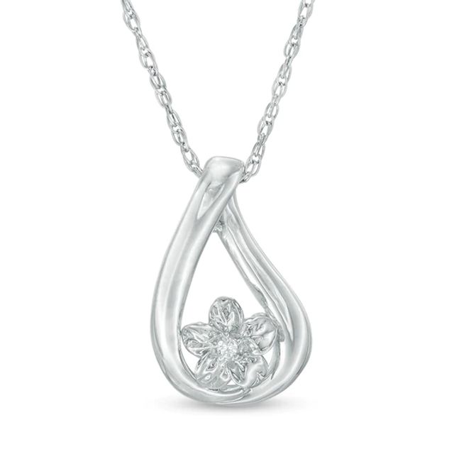 Diamond Accent Flower Teardrop Pendant in Sterling Silver