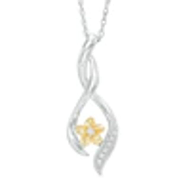 Diamond Accent Twist Ribbon Flower Pendant in Sterling Silver and 10K Gold