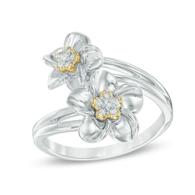 Diamond Accent Flower Bypass Ring in Sterling Silver and 10K Gold