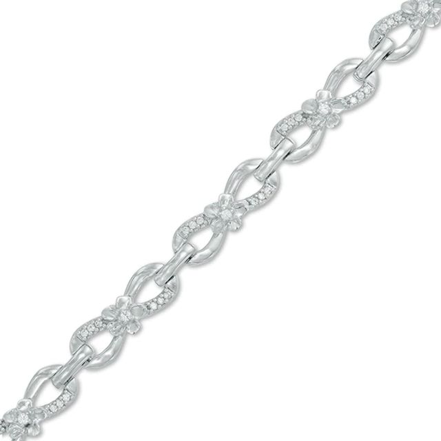 1/3 CT. T.w. Diamond Infinity Link Flower Bracelet in Sterling Silver - 7.5"