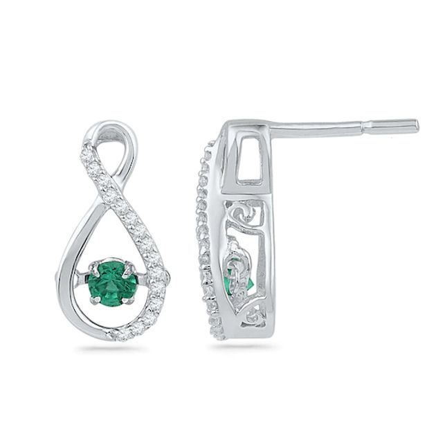 Lab-Created Emerald and 1/10 CT. T.w. Diamond Infinity Drop Earrings in Sterling Silver