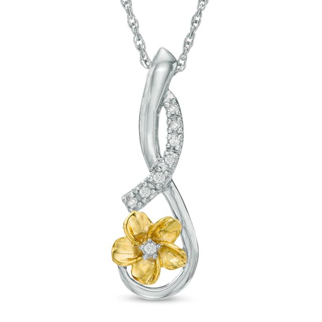 Diamond Accent Infinity Flower Drop Pendant in Sterling Silver and 10K Gold