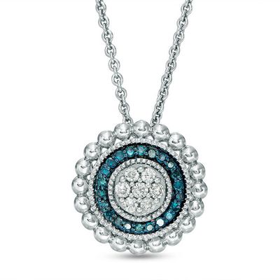 1/5 CT. T.w. Enhanced Blue and White Diamond Frame Pendant in Sterling Silver