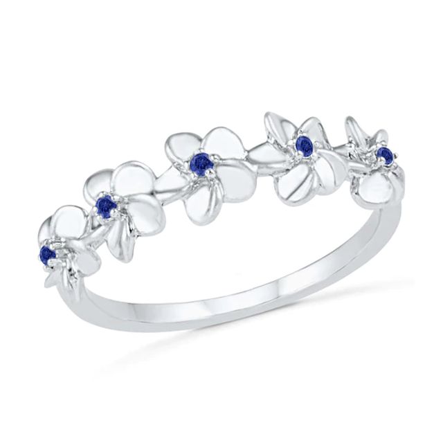 Lab-Created Blue Sapphire Flower Band in Sterling Silver