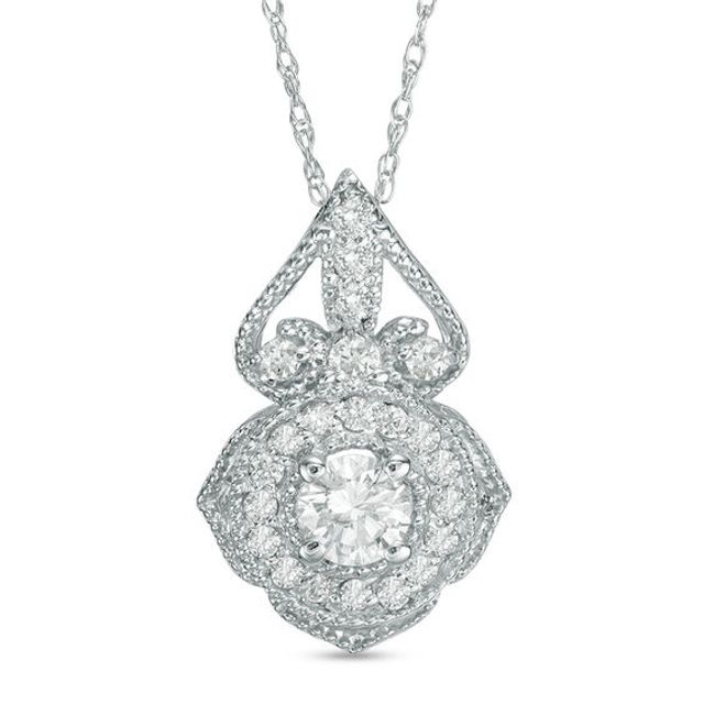 1/2 CT. T.w. Diamond Vintage-Style Pendant in 14K White Gold