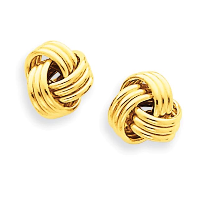 Triple Row Love Knot Stud Earrings in 14K Gold