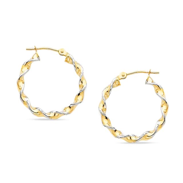 2.75 x 16.0mm Twisted Hoop Earrings in 14K Two-Tone Gold